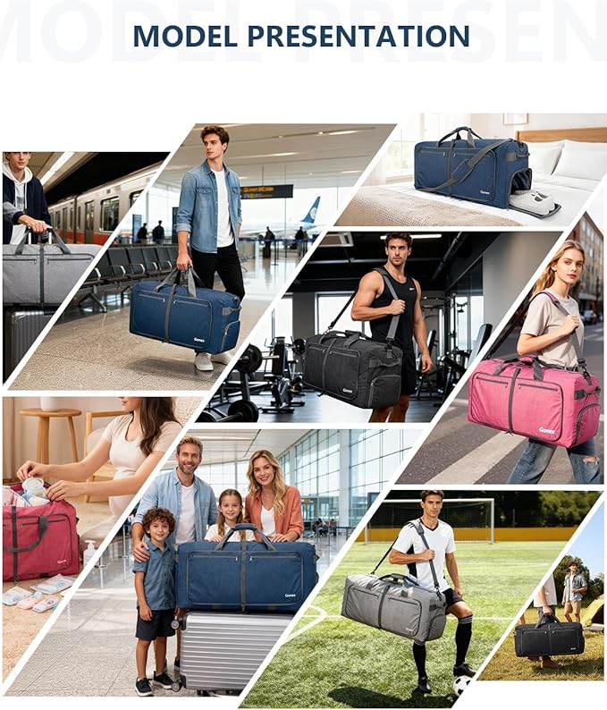 Gonex Large Foldable Travel Duffle Bag with Shoes Compartment, Packable Lightweight Water Repellent Duffel Bag for Camping Gym Weekender Bag