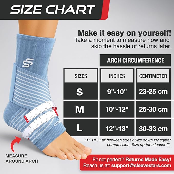 Sleeve Stars Ankle Brace for Women & Men, Ankle Wrap for Sprained Ankle, Compression Sleeve for Plantar Fasciitis Relief, Easy Customizable Support: w/Removable Strap (Single/S:9"-10"/Light Blue)