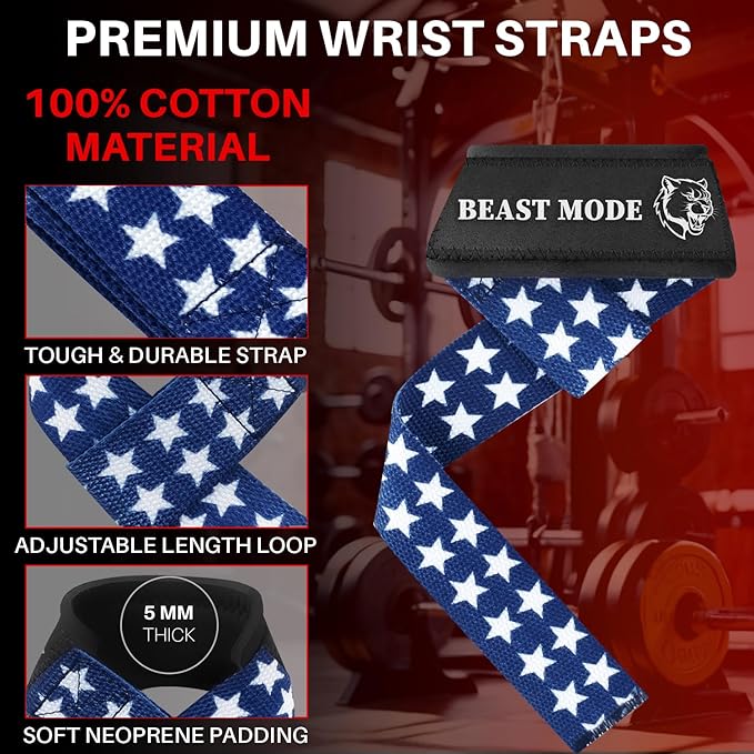 TECEUM Lifting Straps for Weightlifting Gym Strength Training - Wrist Straps with Neoprene Padded Cotton - Men & Women – Ideal for Powerlifting, Bodybuilding & Deadlifts