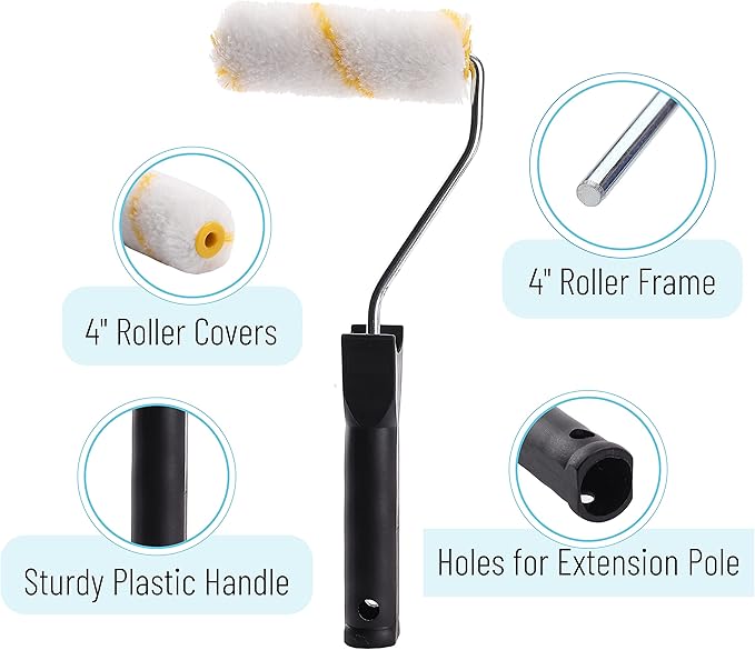 Bates Choice Paint Roller Kit, 4-Inch, 10 pcs, Black, Microfiber, Includes Precision Trim Brush, Standard Tray, 8 Count