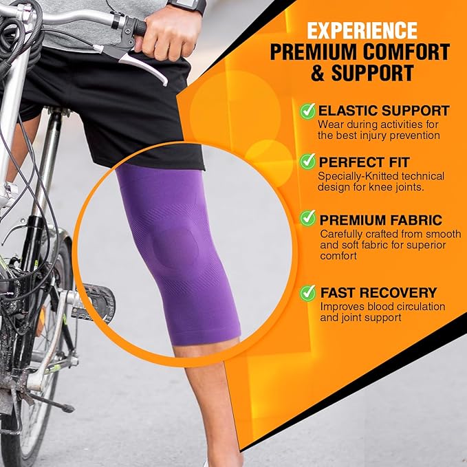 Doc Miller Knee Compression Sleeve Brace for Men & Women (Pair) Best Support for Workout Running ACL Arthritis Pain Relief