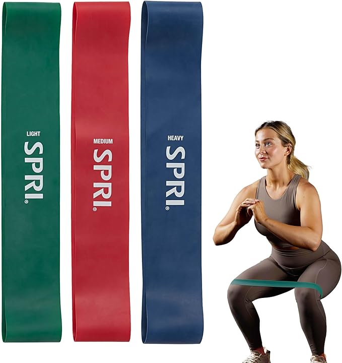 SPRI Mini Loop Bands Kit, Set of 3 - Light, Medium, Heavy Resistance Bands for Lower Body Workouts, Toning Muscles, and Exercise