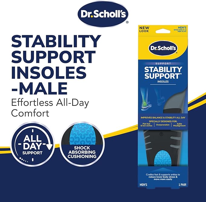Dr. Scholl’s Flat Feet Support Insoles for Men, Size 8-14: Immediately Relieve Discomfort, Cradle Feet & Improve Ankle Alignment, Due to Overpronation, Low & Fallen Arches, Reduces Lower Body Stress