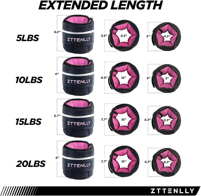 Adjustable Ankle Weights 1-5/10/15/20LBS Pair with Carry Bag - Breathable Fabrics, Reflective Trim - Strength Training Leg Wrist Arm Ankle Walking Weights Sets for Women Men Kids