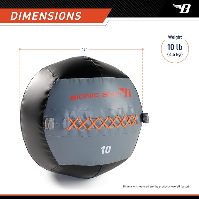 Bionic Body Soft Medicine Ball Weighted Slam Wall Ball for Cardio Workout and Core Training – Ideal for Squat, Lunge, and Partner Toss