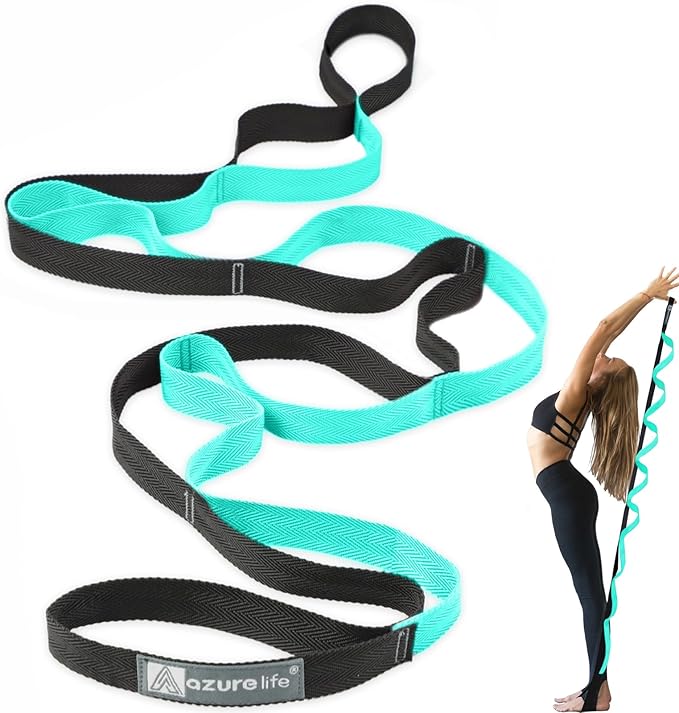 A AZURELIFE Premium Durable Stretch Straps with Loops, Stretching Strap for Physical Therapy, Multi-Loop Yoga Strap Fitness Exercise Strap for Yoga, Pilates, Dance, Flexibility&Exercise