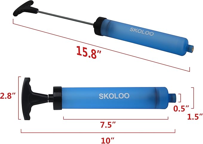 SKOLOO 10" Portable Hand Air Ball Pump Inflator Kit with Needle, Nozzle, Extension Hose for Soccer Basketball Football Volleyball Water Polo Rugby Exercise Sports Ball Balloon Swim Inflatables