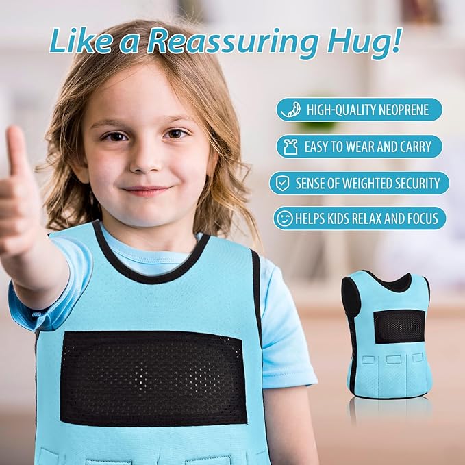 Janmercy Weighted Vest for Kids Ages 4 to 7 and Ages 8+ Boy Girl Adjustable Breathable Compression Vest for Processing Issue(Solid Color,Small,Blue)