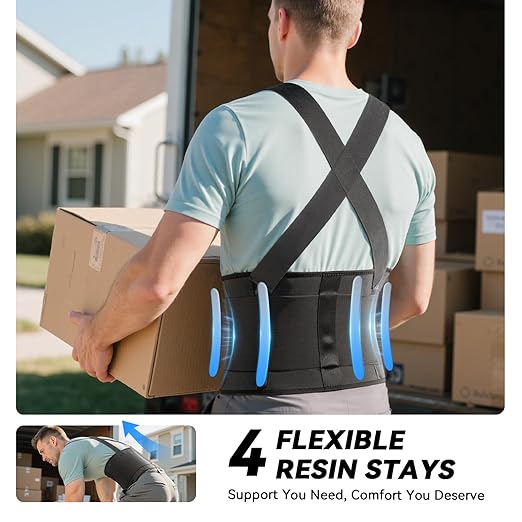 Work Back Brace for Men & Women, Adjustable Lower Back Support Belt for Sciatica, Herniated Disc, Pain Relief, Moving Construction Warehouse Heavy Lifting Safety & Protection (Black, Small)