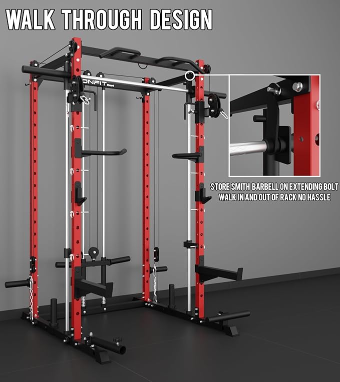 Eonfit E3 Smith Machine for Home Gym Equipment, Multi-Function Power Cage Squat Rack with Cable Crossover LAT Pulldown Pulley System All in One