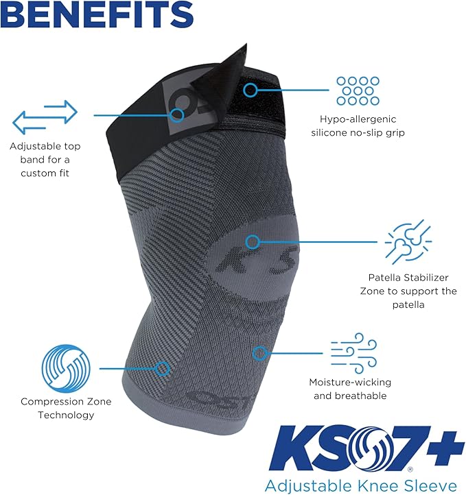 OrthoSleeve KS7+ Adjustable Knee Sleeve for Knee Pain Relief, Running, Tendonitis, Arthritis & Swelling | Medical Grade Compression with Adjustable Strap