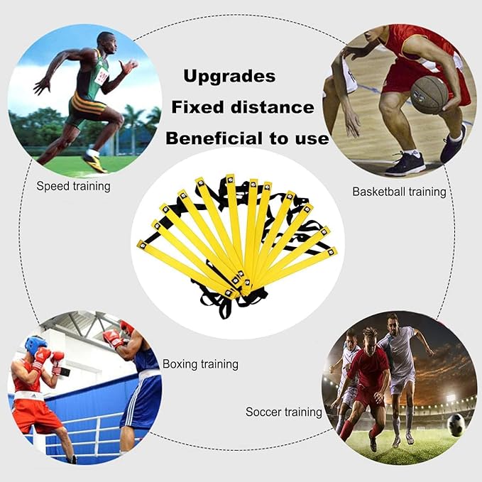 Agility Ladder Set 20ft, 4 Hurdles, 12 Soccer Cones, Jump Rope & Running Parachute - Speed Agility Training Equipment for Soccer Fitness Kids Youth Adults