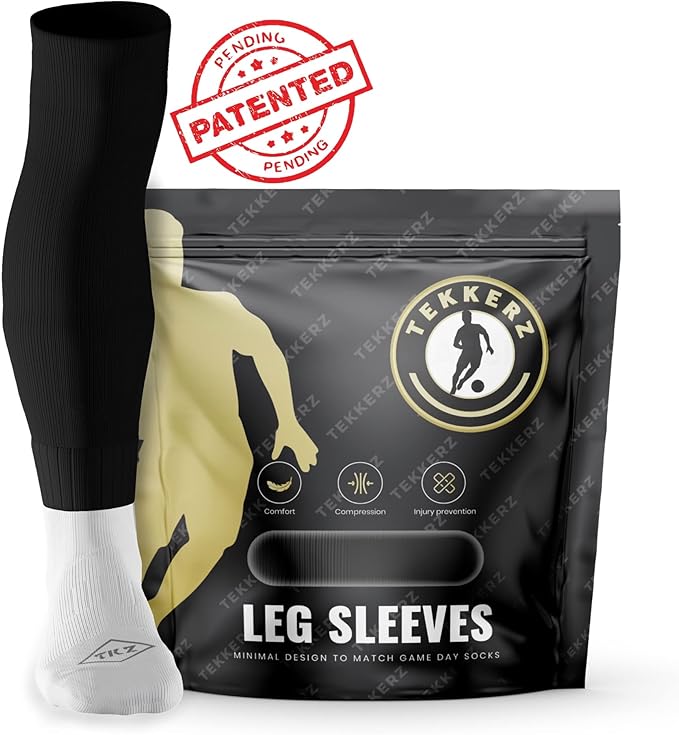 Tekkerz leg sleeve over 20 color variations compatible with grip socks for soccer, football, hockey, rugby athletic socks