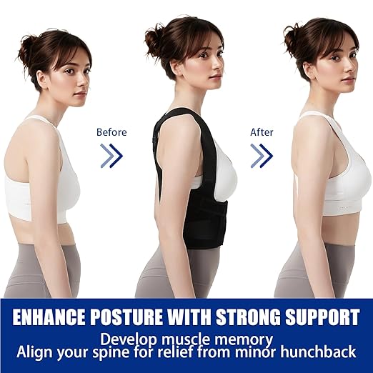 Posture Corrector for Women and Men - Adjustable Back Brace for Pain Relief - Enhances Posture and Provides Lumbar Support - Upper and Lower Back Straightener - Breathable Back Support (Black, X-Large)