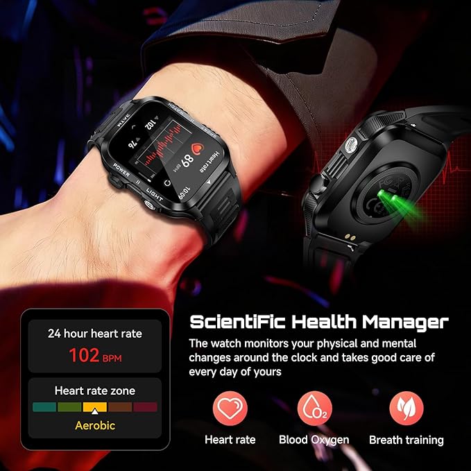 Smart Watch for Men Fitness Tracker - Professional Waterproof Bluetooth Calling Sports Watch, Sleep Monitor, Spo2 & Heart Rate Monitor, Compatible with Android and iOS