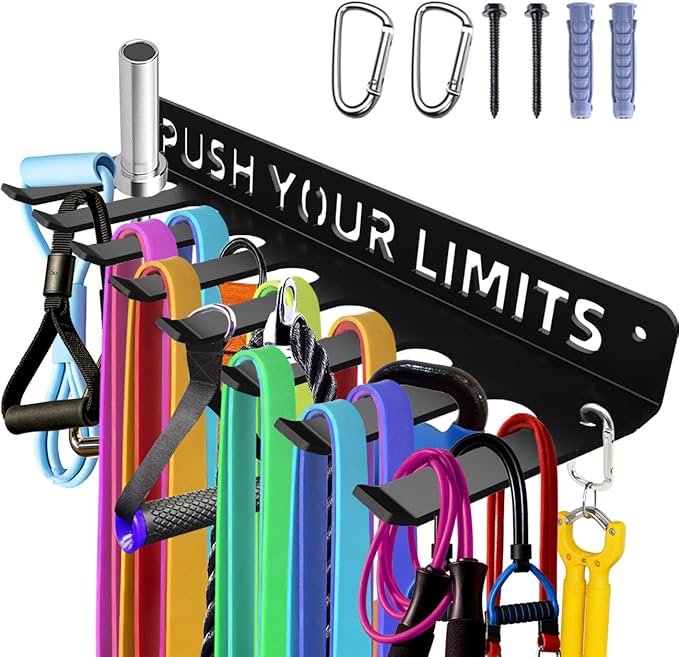 Home Gym Accessories Organization Storage Rack Equipment For Home 8 Hook Wall Hanger Display Gear Barbells Resistance Bands Jump Ropes Lifting Belt Hanger Accessories Hardware Included
