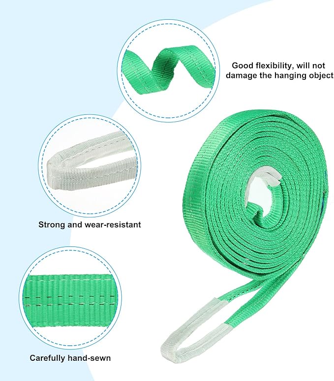PATIKIL Lifting Slings Straps, 1 Pcs Polyester 26ft Heavy Web Slings Duty Flat Lifting Belts Pull Lifting Straps Slings Mount(4409lbs), Green