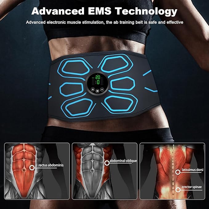 FDA Cleared - MHD TENS Muscle Stimulator Electronic Abs Muscle Toner Ab Machine Trainer for Abdomen Easy Abs Muscle Stimulation and Activation, Home Gym Use Black1