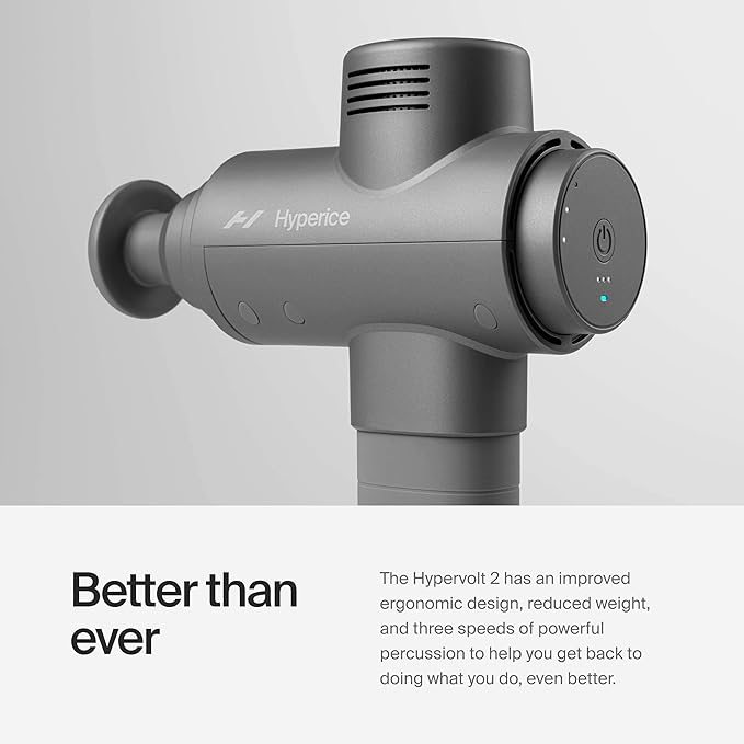 Hypervolt 2 - Featuring Quiet Glide Technology - Handheld Percussion Massage Gun | 3 Speeds, 5 Interchangeable Heads | Helps Relieve Sore Muscles and Stiffness (Hypervolt 2 w/Carrying Case)