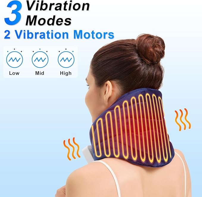 Neck Heating Pad with Vibration Massage for Neck Pain Relief,Portable Cordless Heating Pad for Neck,Heated Neck Wrap Cordless for Soreness Stiffness