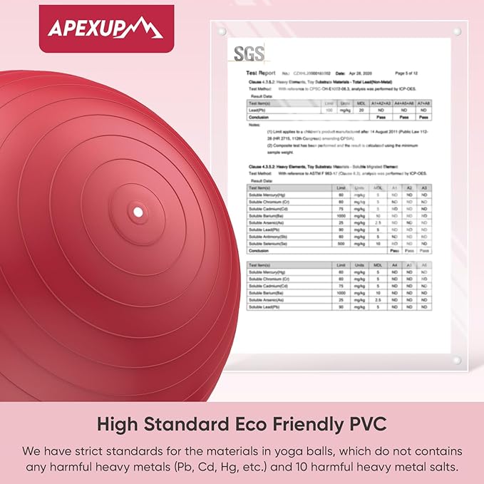 APEXUP Yoga Ball Exercise Ball Anti Slip Heavy Duty for Fitness, Balance & Core Workout, Balance Training, Pregnancy & Physical Therapy, 5 Sizes