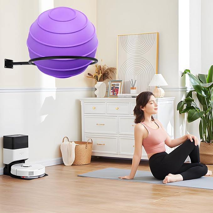 Black Yoga Ball Holder, Exercise Ball Storage Ball Holder Wall Mount Stability Ball Holder for Home and Yoga Studios or Commercial Gyms,Acts as a Yoga Ball Holder. Set of 2.