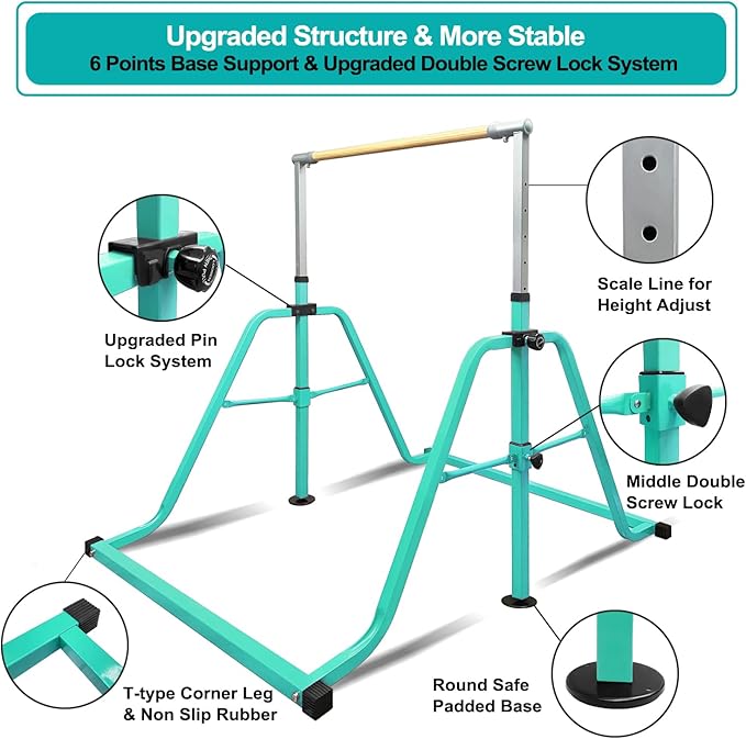 Foldable & Moveable Gymnastics Horizontal Bar with Rings,3’to 5’Adjustable Height Expandable Junior Kip Bar for Home,Indoor Gym Equipment for Kids