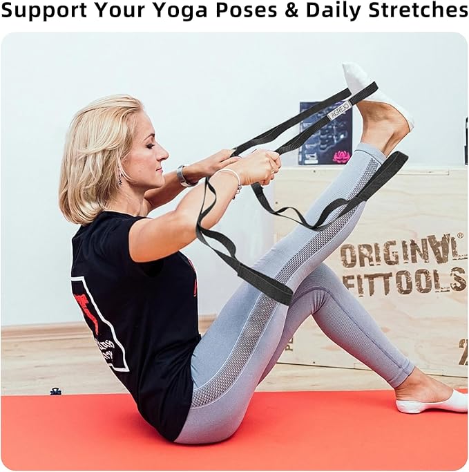 AGREJO Stretching Strap Yoga Strap Physical Therapy for Home Workout, 10 Loops Non-Elastic Stretch Band for Pilates, Flexibility, Exercise and Gymnastics