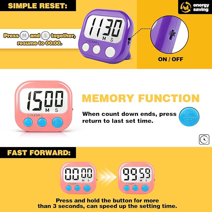 Classroom Timers for Teachers Kids Large Magnetic Digital Timer Teacher Supplies 2 Pack-Pink Purple