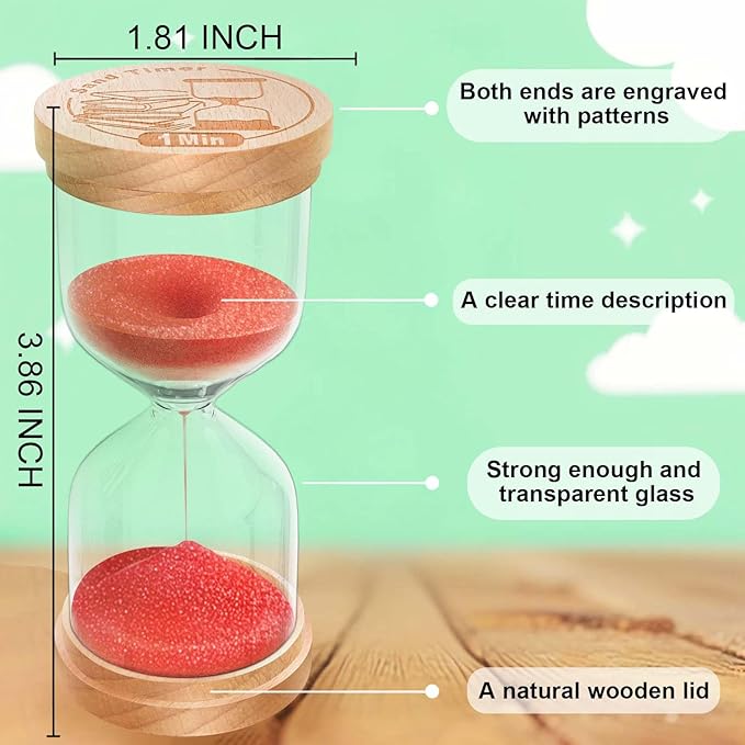 15 Minute Sand Timer Hourglass, Beech Wood Hourglass Sand Clock, Small Red Wooden 15 Min Hour Glass, Sandglass, Reloj De Arena, Classroom, Game, Kitchen, Home, Office, Decorative