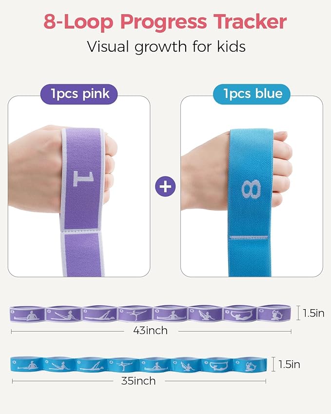 Slim Panda 2 PCS Kids Dance Stretch Strap,Multi-Loop Elastic Strap for Ballet, Latin, Gymnastics, Yoga, Children Flexibility Training & Exercise Resistance Yoga Band
