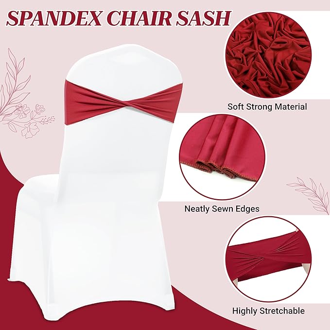 MDS Pack of 25 Spandex Chair Sashes Bows Elastic Stretch Dining Chair Bands Ties Without Slider Buckle Universal fits for Wedding Baby Shower Birthday Party Banquet Event Decoration - Apple Red