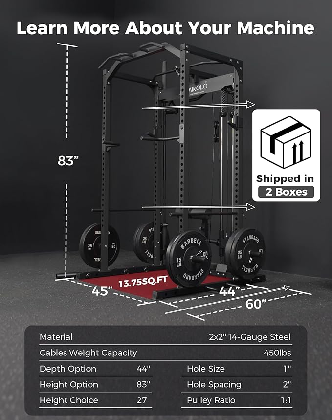 Mikolo F4 2.0 Power Cage with Dual-Track Smooth Pulley System, 1200LBS Power Rack with Leg Hold-Down for Heavy LAT Pulldowns, All-in-One Squat Rack with More Training Attachments for Home Gym