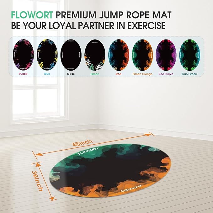 Cheete Jump Rope Mat Large Rubber Exercise Mat Indoor Outdoor Shock Absorbing Mat Non-Slip Oval Design for Floor & Rope Protection, Workout Mats for Home Gym Flooring