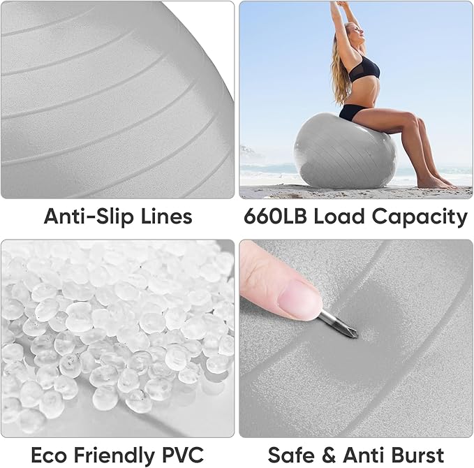 APEXUP Yoga Ball Exercise Ball Anti Slip Heavy Duty for Fitness, Balance & Core Workout, Balance Training, Pregnancy & Physical Therapy, 5 Sizes