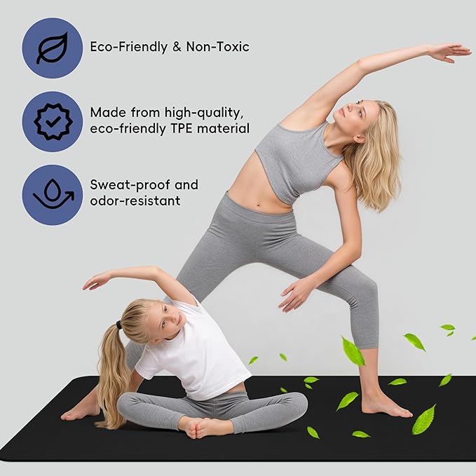 Extra Wide Yoga Mat 72"x 32" - Non Slip TPE Exercise Mat for Home Workout, 6mm High-Density Large Yoga Mat for Men & Women, Eco Friendly Pilates & Fitness Floor Mat with Carry Strap