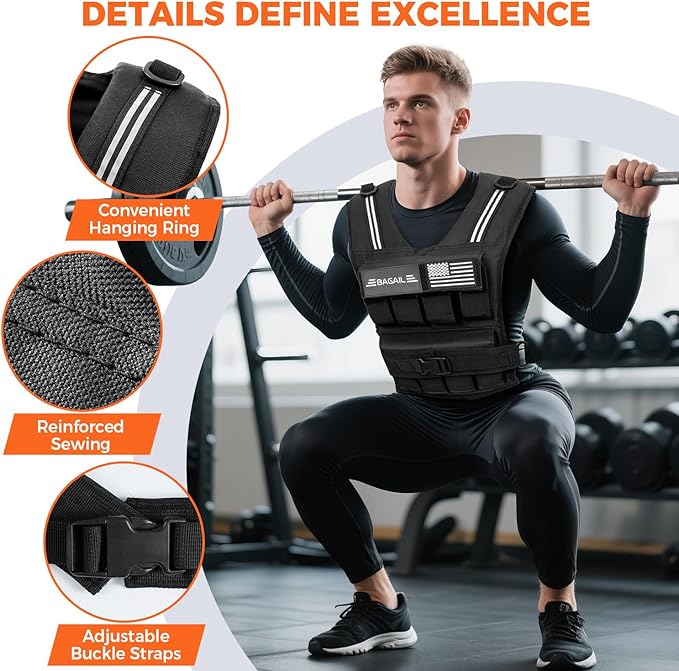 BAGAIL Weighted Vest Men, 20lb/30lb/40lb Adjustable Weight Vest for Woman with Removable Iron Weights, Women’s Rucking Vest for Walking, Workout, Running, Strength Training