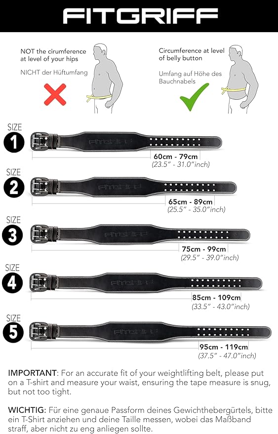 Fitgriff® Classic Weight Lifting Belt (100% Leather) for Men and Women - Gym Belt for Squats, Deadlift, Back Support