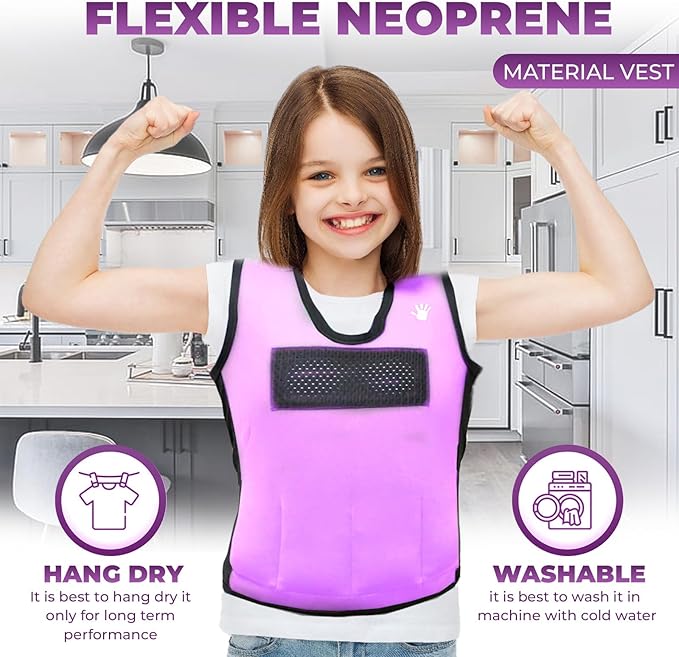 Weighted Sensory Compression Vest for Kids – Adjustable Calming Vest with Removable Weights – Purple