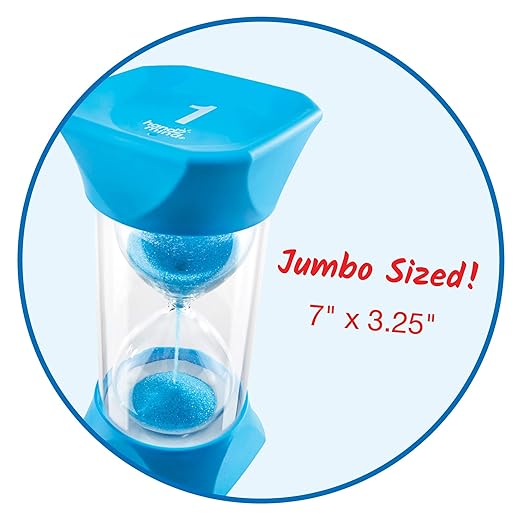 hand2mind Jumbo 1, 2, 5, and 10 Minute Sand Timer Set with Soft Rubber End Caps, Hourglass Timer, Visual Timer for Toddlers, Calm Down Corner, Time Out Timer, Large Classroom Timer (Set of 4)