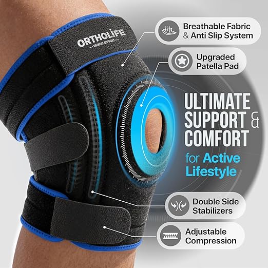 Knee Brace for Women and Men – Knee Compression Sleeve for Meniscus Tear, ACL, Arthritis Pain Relief, Patella Pad & Side Stabilizers – Please Check How To Size Video (Blue, Medium)