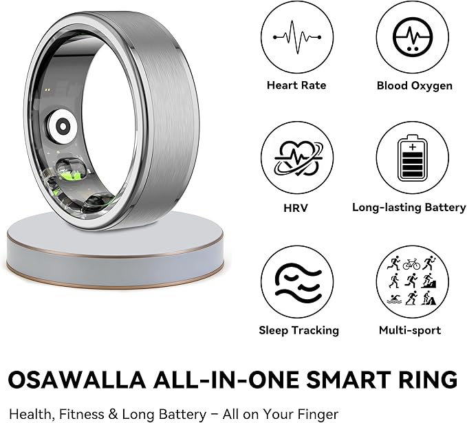 Smart Ring for Women Men,Fitness Ring with 24/7 Activity Tracking,Stress,Sleep Monitoring,No APP Subscription Fees,Compatible with iOS & Android, HarmonyOS Silver, 9#