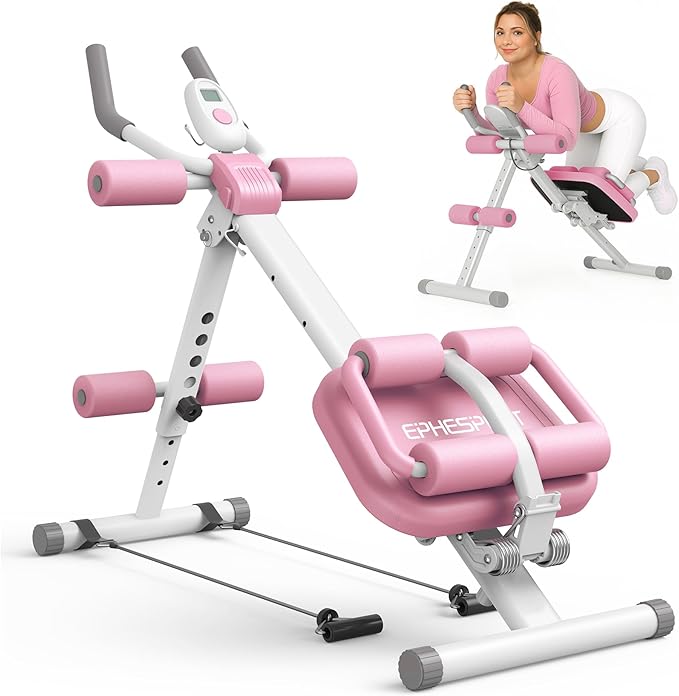 EPHESPORT Multifunctional Ab Machine, Crunch & Sit-Up Core Trainer for Stomach & Ab Workout, Adjustable & Foldable Exercise Equipment, Knee/Back Support, Full Body Workout for Home Gym