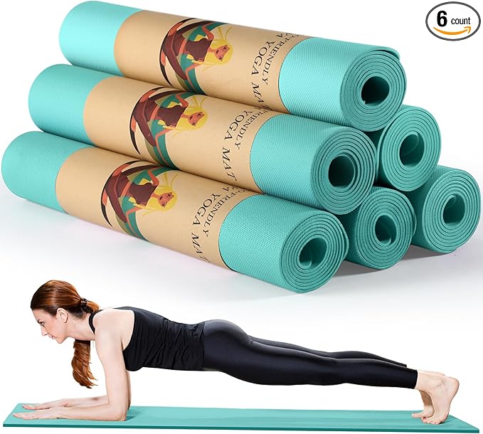Timgle 6 Pack Yoga Mats Bulk 68 x 24 Inches Non Slip Exercise Yoga Mat 4 mm Thick Anti Slip Tear Resistant Sports Gym for Fitness Stretching Home Workout and Studio