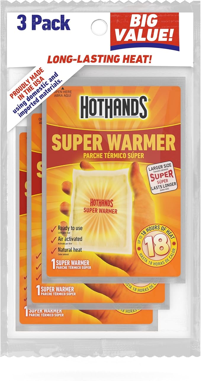 HotHands Body & Hand Super Warmers - Long Lasting Natural Odorless Air Activated Warmers - Up to 18 Hours of Heat - 3 Individual Warmers (Pack of 3)