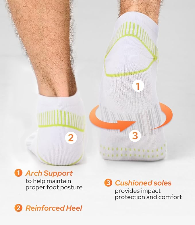 BAMBOO COOL Men's Athletic Ankle Socks Moisture Wicking, Anti-Odor Breathable Running Mesh Socks Arch Support, 8 Pack