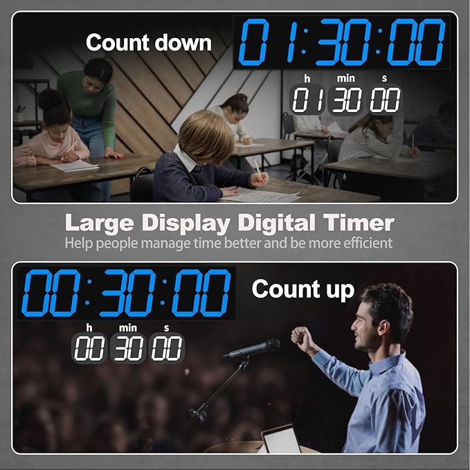 CHKOSDA 28.4''Large Digital Wall Clock,Automic Digital Clock with Alarm,Clendar and Termperature,Auto Time Sync with Easy Operation, Big Gym Timer with Countdown,Countup and Interval Workout(Blue)