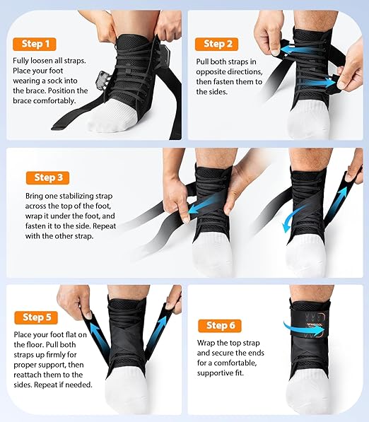Slim-Fit Ankle Brace for Sprained Ankle, Quick Lace Up Ankle Support for Women Men with 2 Auto-Shaped Pads, Air Fabric Cool Ankle Stabilizer for Injury Recover, Running,Sports, XL(14”-15”)