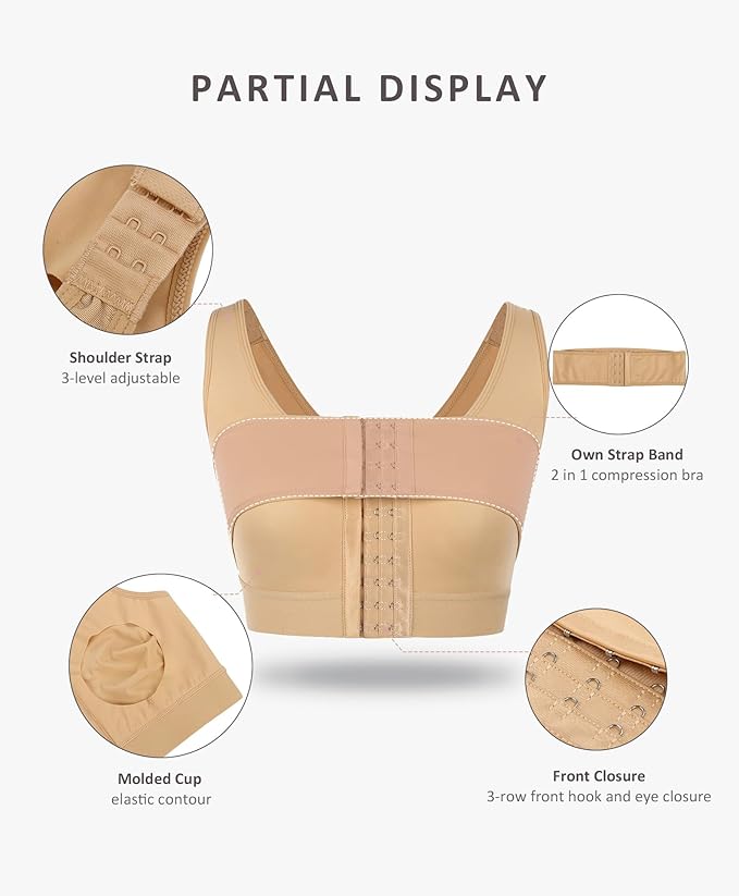 FeelinGirl Arm Shaper for Women Post Surgery Arm Lipo Compression Sleeves Slimming Arm Faja Front Closure Shapewear Bra