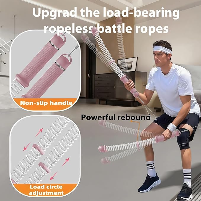 Ropeless Battle Ropes 2Pcs with Bag for HIIT, Cardio, Strength & Low-Impact Training, Portable Weighted Home Gym Equipment Non-Slip Handle, Cordless Battle Ropes for Men & Women, Upgrade Battle Rope